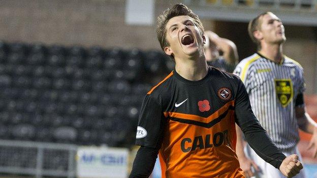 Dundee United midfielder Charlie Telfer celebrates