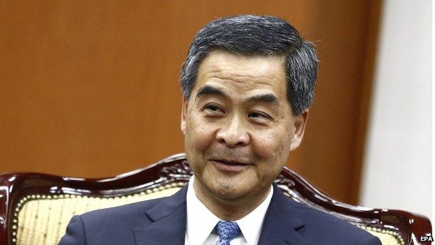 Hong Kong Chief Executive Leung Chun-ying talks with South Korean foreign minister Yun Byung-Se (not pictured) during their meeting at the Ministry of Foreign Affairs in Seoul, South Korea, 26 November 2014.