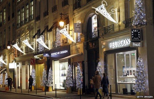 Christmas lights at the Faubourg Saint-Honore (file pic Nov 2014)