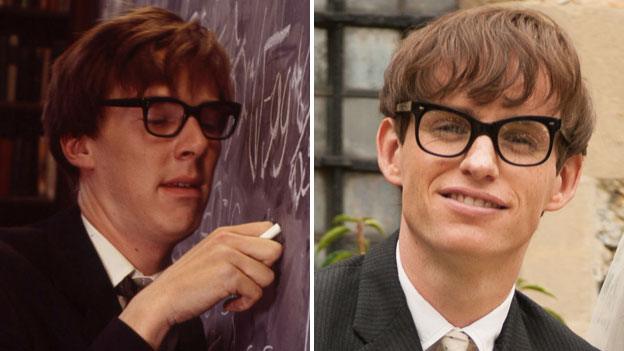 Benedict Cumberbatch (left) and Eddie Redmayne (right) as Stephen Hawking