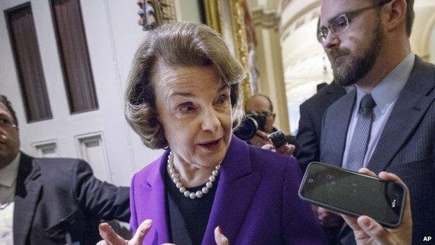 Senate Intelligence Committee Chair Sen. Dianne Feinstein, D-Calif. speaks to reporters on Capitol Hill in Washington, Tuesday, Dec. 9, 2014