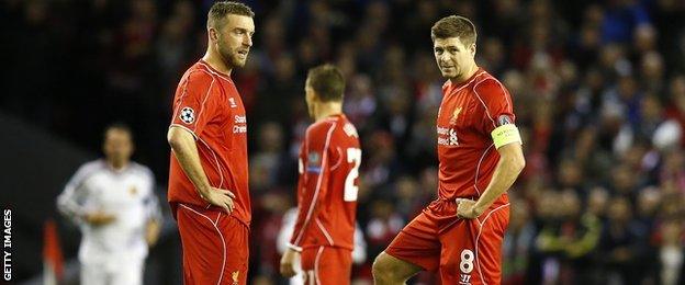 Liverpool captain Steven Gerrard (right) reacts after Basel take the lead at Anfield