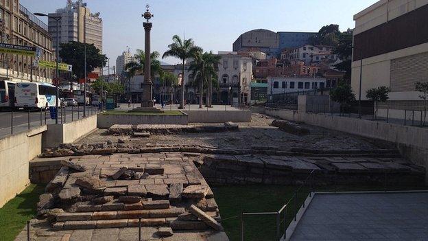 View of the column marking the sport where Empress Wharf stood