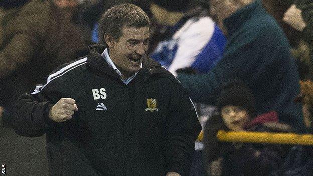 Alloa Athletic manager Barry Smith celebrates against Rangers