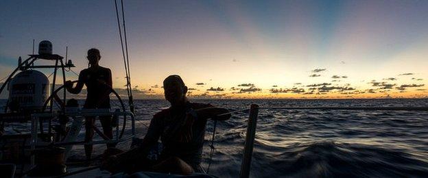 Team SCA on deck at sunset