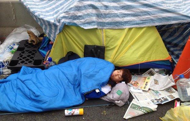 sleeping protester