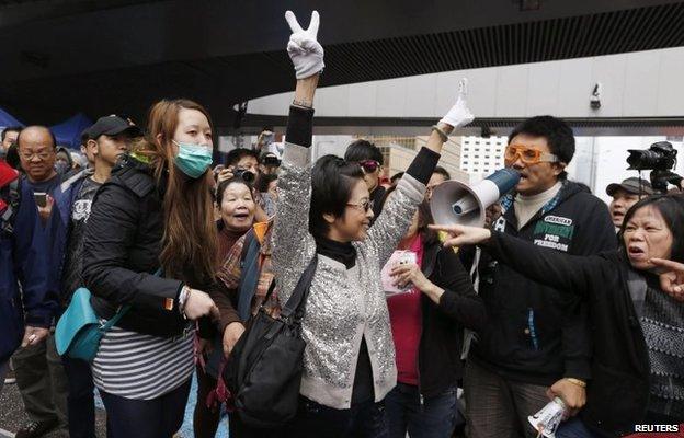 Anti-Occupy activist celebrates in Hong Kong (11 Dec 2014)