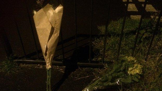 Flowers outside Maesteg Comprehensive School