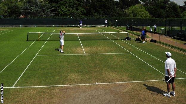 Andy Murray training at the Wimbledon practice courts