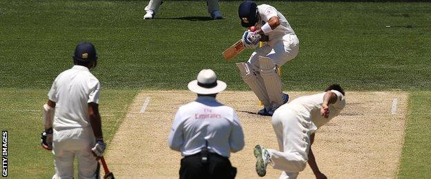 Mitchell Johnson hits Virat Kohli on the helmet with a bouncer