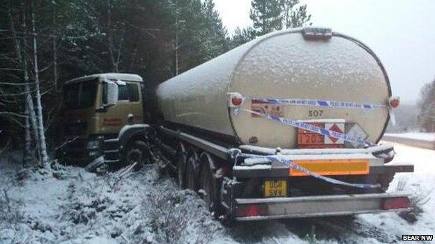 tanker crash in snow