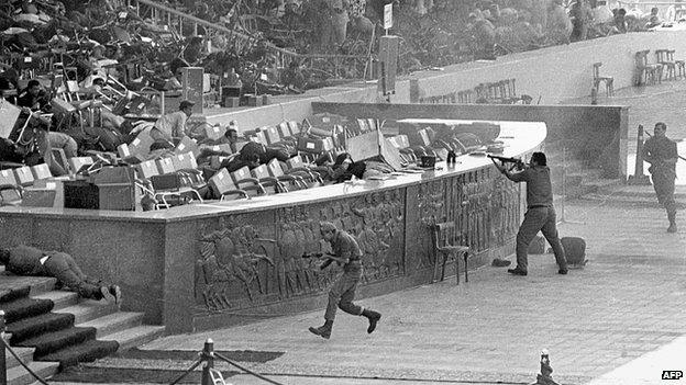 Jihadist militants open fire at Egyptian President Anwar Sadat at a military parade in Cairo on 6 October 1981