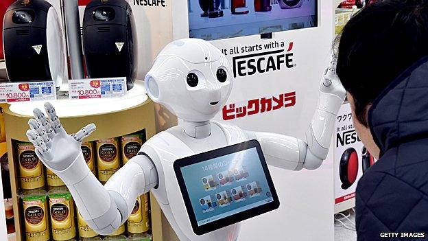 Pepper the robot selling coffee machines