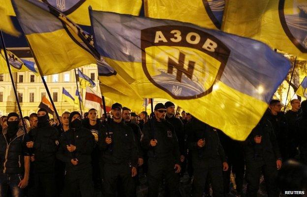 Azov battalion volunteers in Kiev (file pic Oct 2014)