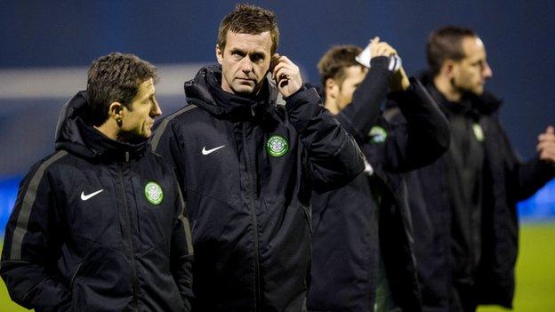 Ronny Deila cuts a dejected figure after Celtic fell to a 4-3 defeat to Dinamo Zagreb.