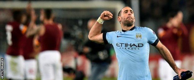 Man City defender Pablo Zabaleta celebrates victory over Roma