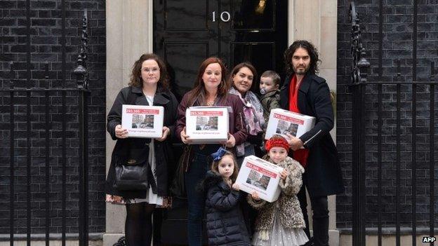 Russell Brand handing in a petition at Downing Street earlier this month