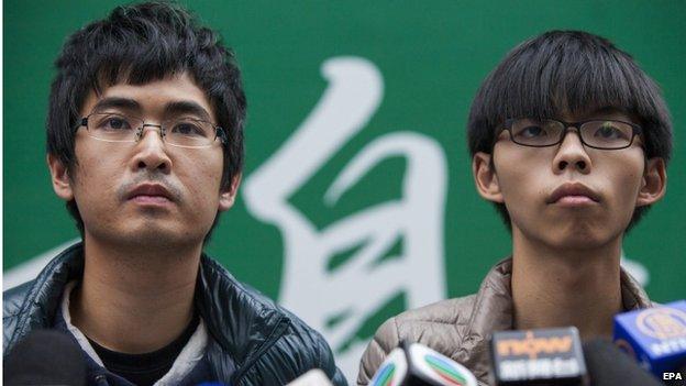 Alex Chow (L), leader of the Hong Kong Federation of Students and Joshua Wong (R), leader of secondary school student group Scholarism, - 10 December 2014