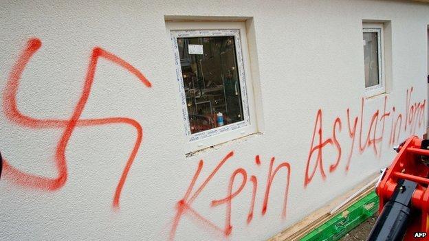 Neo-Nazi graffiti daubed on a building in Vorra,