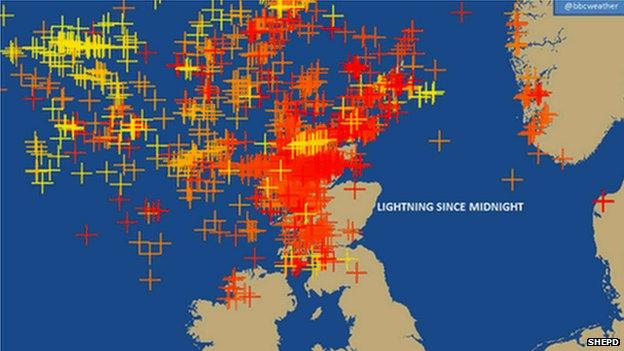 SHEPD graphic of lightning strikes in Scotland