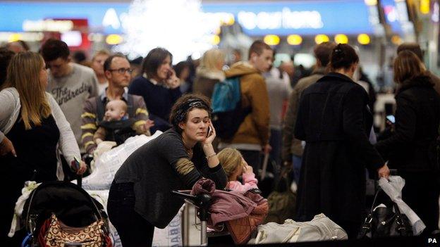 Passengers waiting at Heathrow