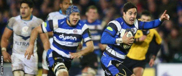 Horacio Agulla celebrates his try for Bath