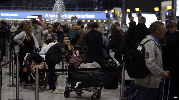 Passengers waiting at Heathrow
