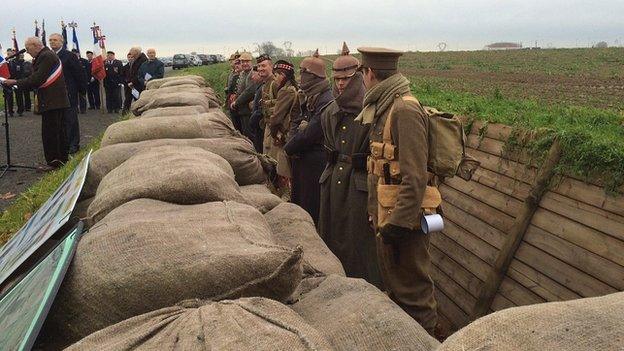 Soldiers re-enact the truce