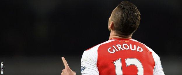 Olivier Giroud celebrates scoring for Arsenal against Newcastle United