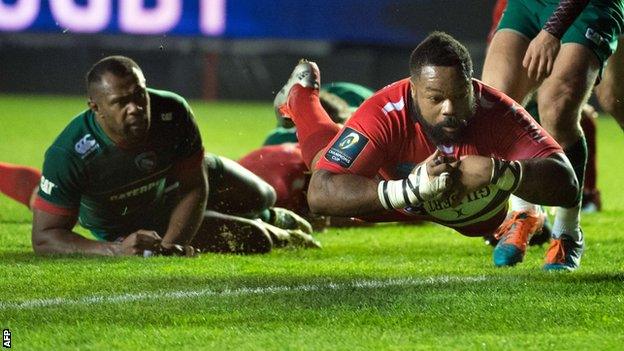 Mathieu Bastareaud dives over to score for Toulon in the win over Leicester