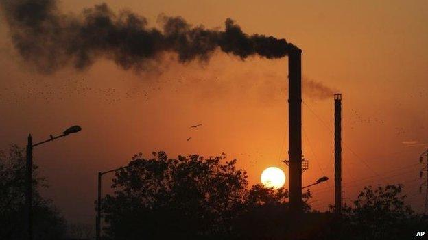 Smoke from factory in Ahmadabad, India, Dec 2014