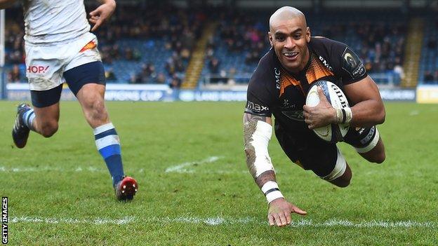 Tom Varndell scores his second try against Castres on Sunday