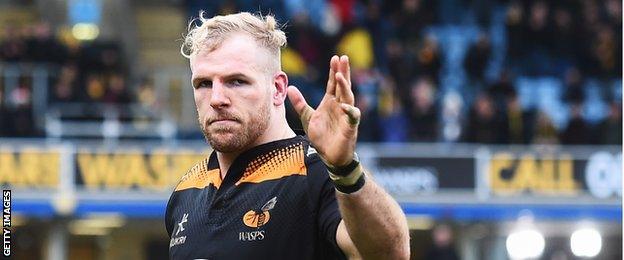 Wasps captain James Haskell waves goodbye at Adams Park