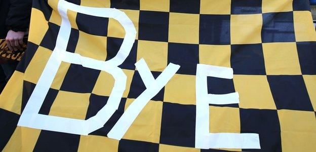 A fan's banner says bye to Wasps