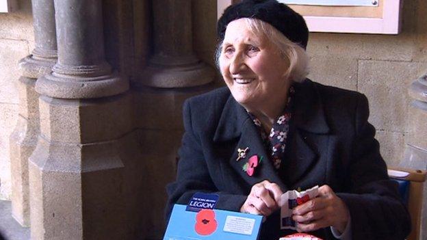 Olive Cooke selling poppies in 2014