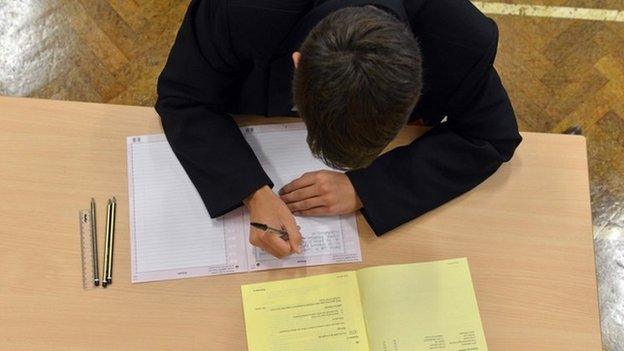 Boy doing exam paper