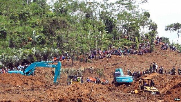 The scene of a deadly landslide in Indonesia