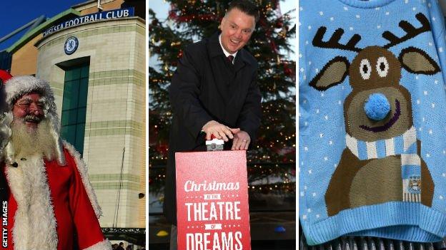 Santa at Stamford Bridge, Louis van Gaal, Manchester City Christmas jumper