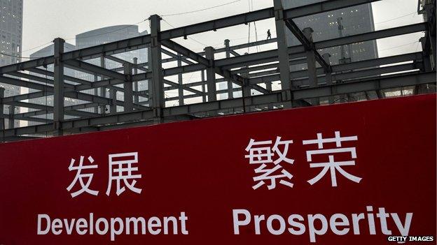 Sign in China reading 'Development Prosperity'