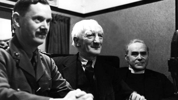 William Beveridge, with Evelyn Waugh and WR Matthews, 1942