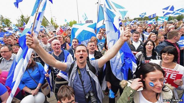 Crowd with Scottish flags