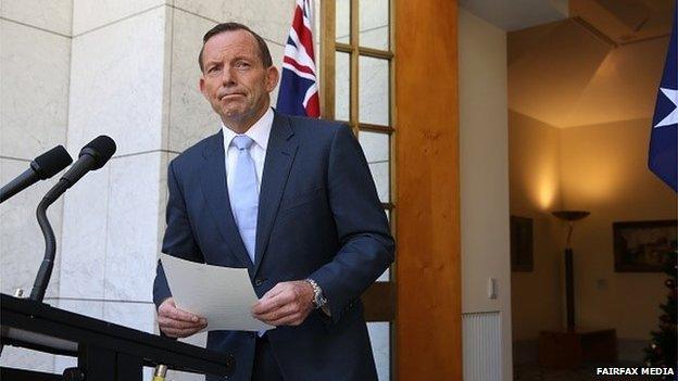 Australian Prime Minister Tony Abbott briefs the press on the governments response to the siege at the Lindt Chocolate Café