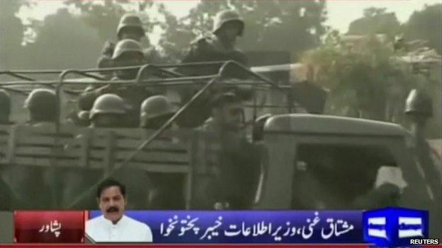 Screengrab from Pakistan TV footage of soldiers responded in Peshawar school attack