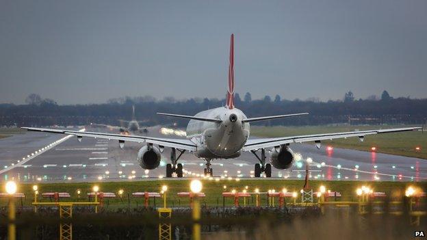 Plane preparing to take off at Gatwick Airport