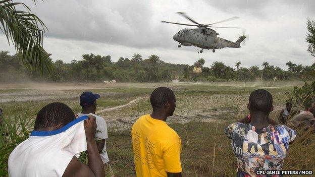 Helicopter above island off Sierra Leone