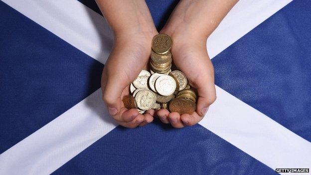 Coins and Saltire flag