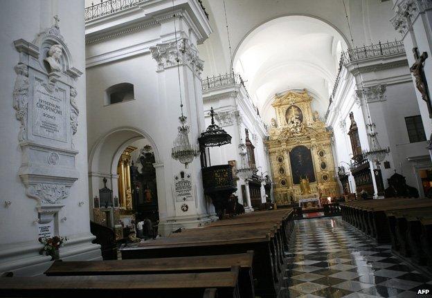 Church of the Holy Cross in Warsaw, with tomb enclosing Chopin's heart to the left