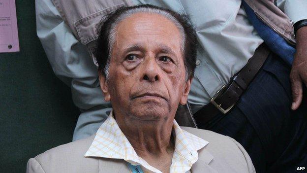 Former Mauritian President Anerood Jugnauth, leader of the centre-right Alliance Lepep, looks on as results are announced in the 2014 election