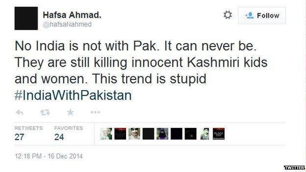 Pakistani tweet criticising hashtag