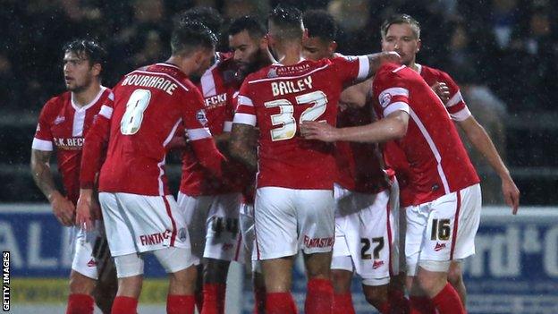 Kane Hemmings celebrates scoring for Barnsley against Chester